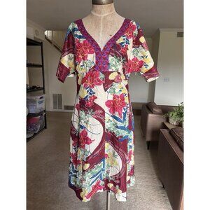 Anthropologie Maeve Obi Asian Tunic Dress V Neck Floral Sz 10